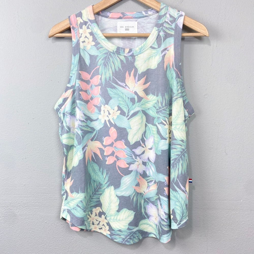 SOL ANGELES Tropical Floral Tank Top Size L Paradise‎ Surf Muscle Beach Summer